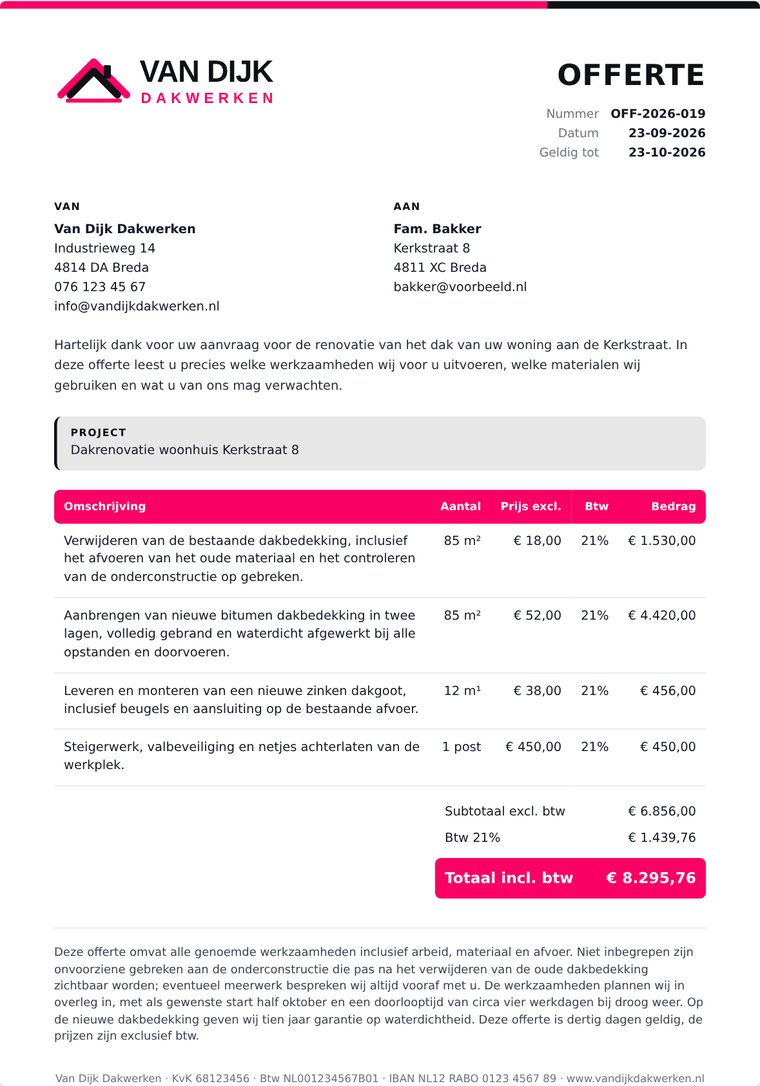 Voorbeeld offerte in de stijl Klassiek