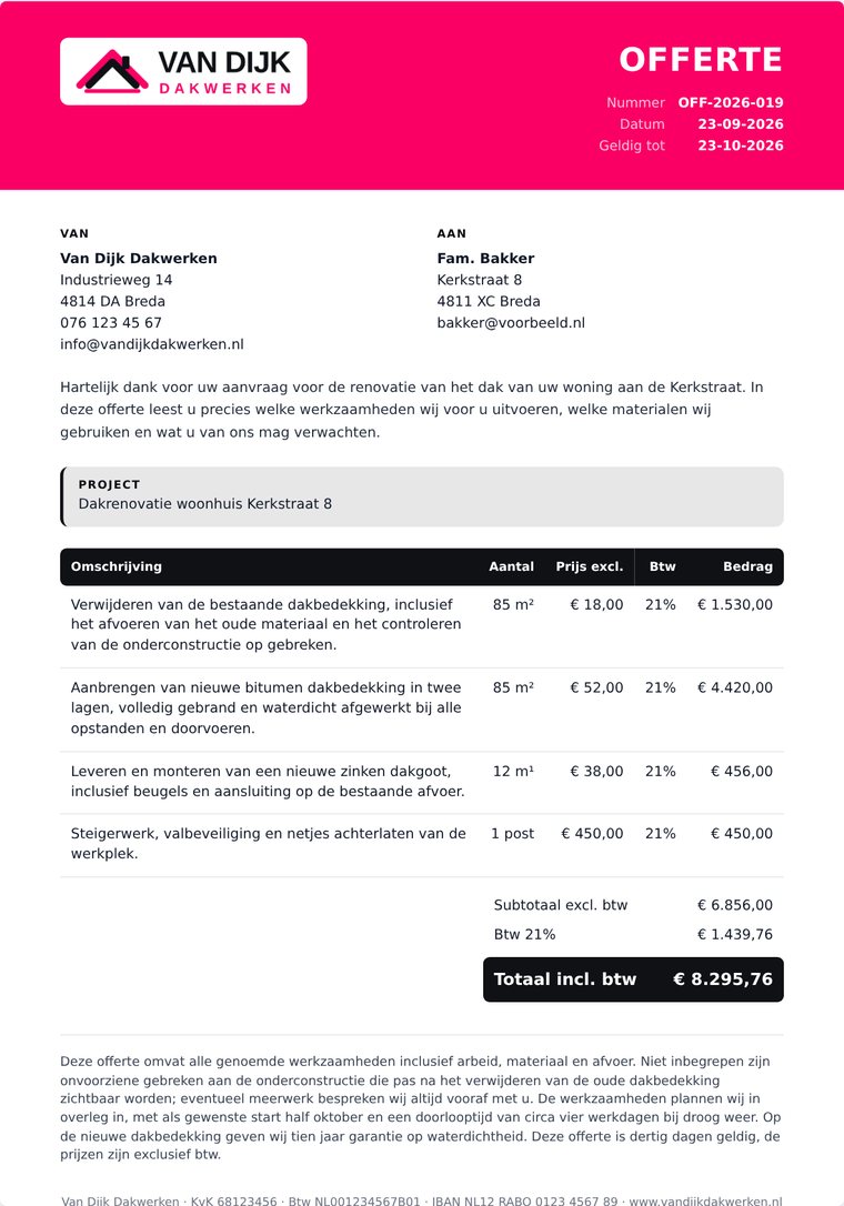Voorbeeld offerte in de stijl Kopbalk