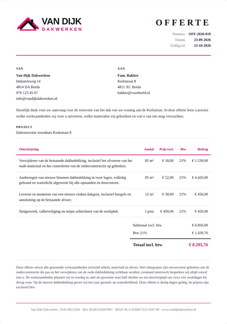 Voorbeeld offerte ontworpen door AI